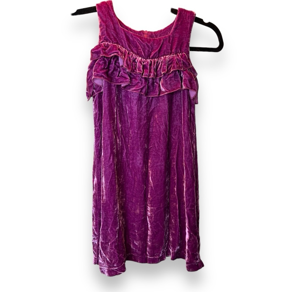 Peek Fleur Crushed Velvet Girls Purple Dress Size 8